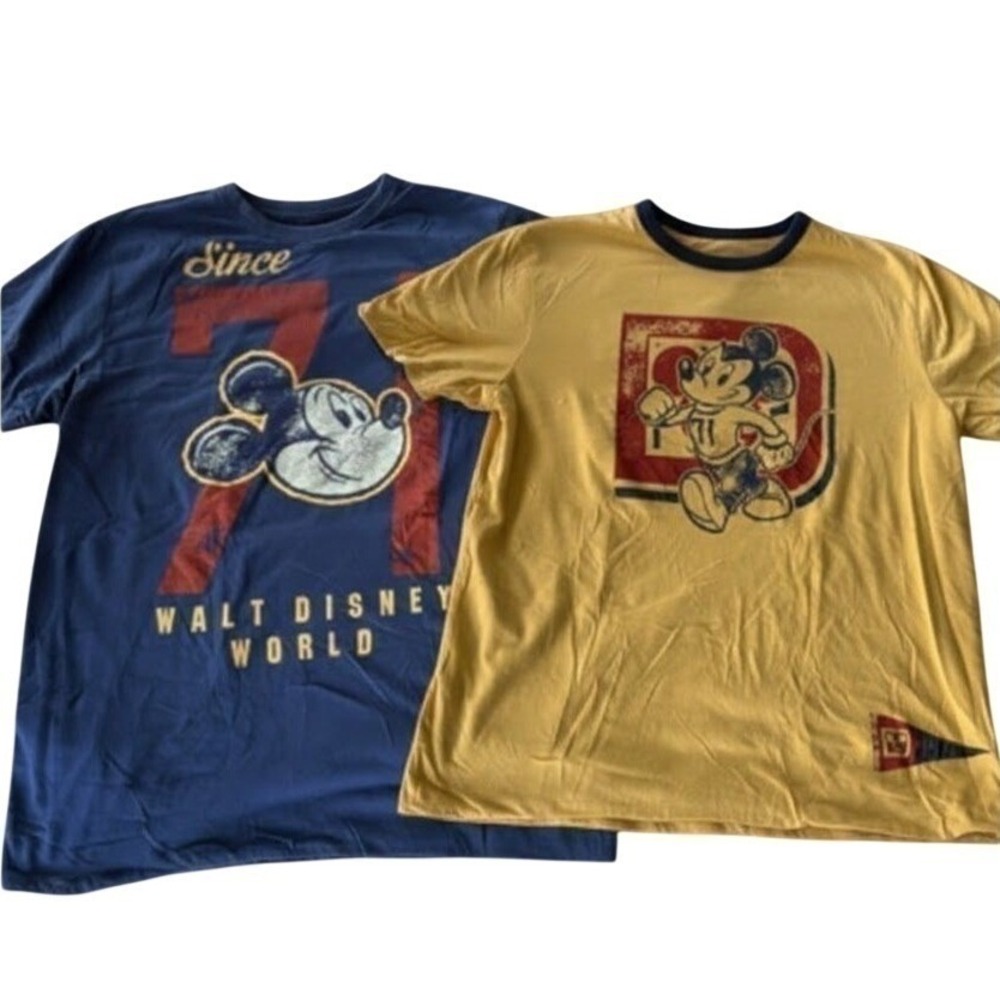 Disney Parks‎ Reversible Shirt Large Mickey Mouse Walt Disney World 71 Navy Gold
